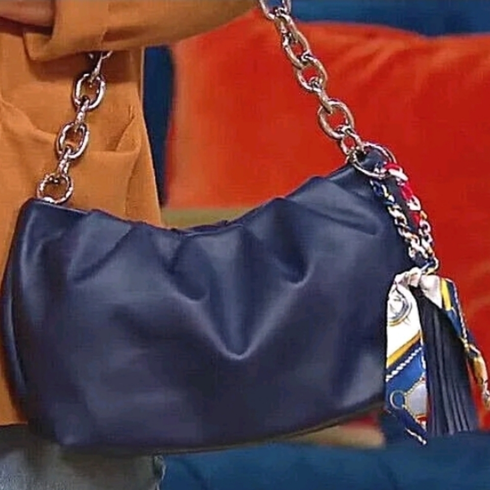 NEW! AH-DORNED Vegan Leather Chain Shoulder Bag Purse Tassel Scarf Accent.